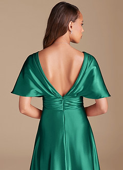 Azazie Pamela Bridesmaid Dresses Emerald A-Line Pleated Metallic Satin Dress image7