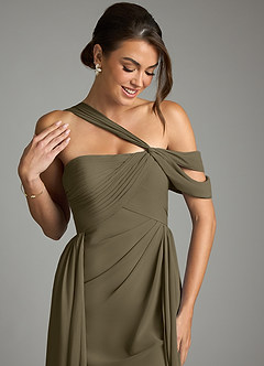 Azazie Kassandra Bridesmaid Dresses Willow Green A-Line Off the Shoulder Chiffon Dress image2