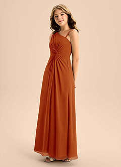 Azazie Brooke Junior Paprika A-Line Side Slit Chiffon Dress image6