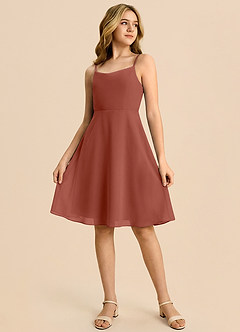 Azazie Shale Junior Auburn A-Line Bow Chiffon Dress image4