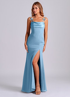 Azazie Amithy 신부 들러리 드레스 인어 주름진 쉬폰 바닥 길이 드레스 image3