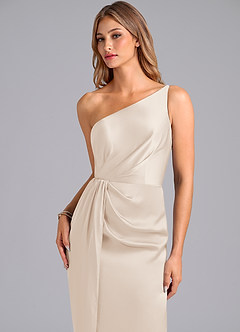 Azazie Naria Bridesmaid Dresses White Alabaster Sheath One Shoulder Stretch Satin Dress image7