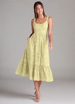 Azazie Alissa Bridesmaid Dresses Lemon Sorbet A-Line with Pockets Floral Burnout Dress image1