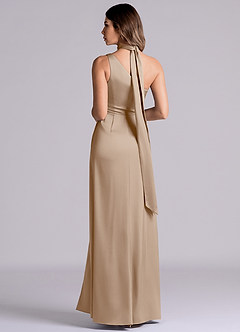 Azazie Phaedra Bridesmaid Dresses Taupe A-Line One Shoulder Stretch Satin Dress image7
