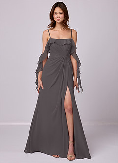 Barbie ♥ Azazie Bridesmaid Dresses Steel Grey A-Line Off the Shoulder Chiffon Convertible Dress image7