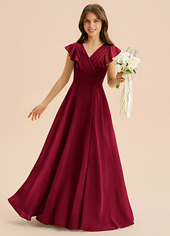 Azazie Anysa Junior Robe Trapèze en Mousseline de soie Rayé Bourgogne image1