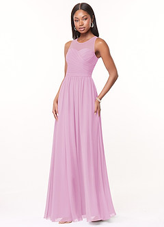 Azazie Nina Bridesmaid Dresses Candy Pink A-Line Pleated Chiffon Dress image4