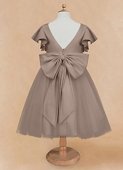 Azazie Kaeya Flower Girl Dresses Taupe A-Line Bow Tulle Dress image6
