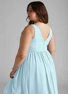Azazie Yetta Maternity Bridesmaid Dresses A-Line V-Neck Gathered Chiffon Floor-Length Dress image12