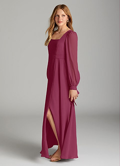 Azazie Leonia Junior Mulberry A-Line with Pockets Chiffon Dress image3