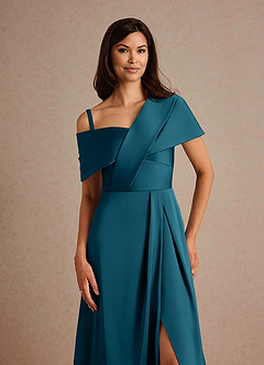 Azazie Milton Mother of the Bride Dresses Ink Blue A-Line Pleated Stretch Satin Dress image3
