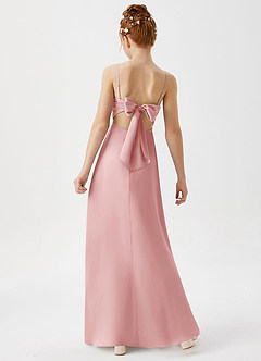 Azazie Shale Junior Robe Trapèze en Satin extensible Rose Poudré image4