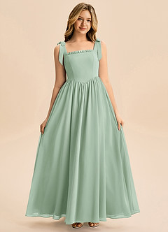 Azazie Delia Junior Agave A-Line Bow Chiffon Dress image3
