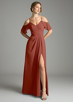 Azazie Dakota Bridesmaid Dresses Auburn A-Line V-Neck Pleated Chiffon Dress image1
