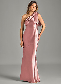 Azazie Yuanna Brudtärnklänningar Klä av Sjöjungfru i Metallisk satin Ena axeln Dammig Ros image4