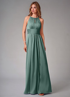 Azazie Bonnie Brautjungfernkleider A-Linie Plissee Stretch-Satin Kleid Eukalyptus image6