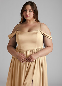 Azazie Morana Brudtärnklänningar Klänning av A-Line i Stretch Satin Av axeln Champagne Konvertibel image15