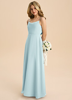 Azazie Shale Junior Sea Glass A-Line Bow Chiffon Dress image6