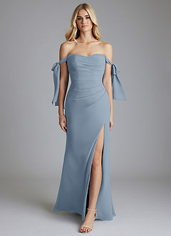 Azazie Nehemia Brautjungfernkleider Wandelbar Meerjungfrau-Linie Schulterfrei Chiffon Kleid Staubblau image1