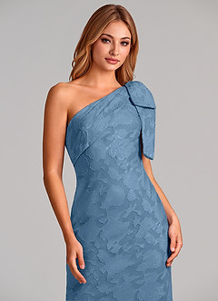 Azazie Yuanna Venta Final Vestido de Azul Acero de Devorado Floral de Corte Sirena con Hombro unilateral image7