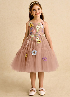 Azazie Osea Sukienki dla dziewczynek sypiących kwiaty Suknia balowa Pofałdowany Tiul Długość do kolan Sukienka image7