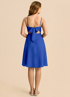Azazie Shale Junior Royal Blue A-Line Bow Chiffon Dress image2