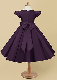 Azazie Jewel Flower Girl Dresses Plum Ball-Gown Pleated Matte Satin Dress image5