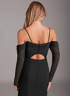 Azazie Hallie Abiti da Damigella Abito Sirena in Chiffon Manica Lunga Nero image6