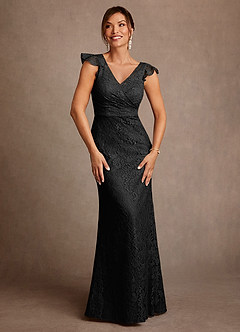 Azazie Carlsbad Mother of the Bride Dresses Black A-Line Pleated Lace Dress image1