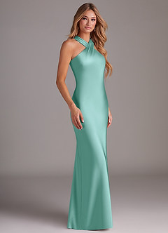 Azazie Doretta Brautjungfernkleider Meerjungfrau-Linie Plissee Stretch-Satin Kleid Aqua image3