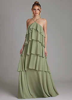 Azazie Deena Bridesmaid Dresses Pistachio A-Line Ruched Chiffon Dress image4