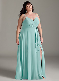 Azazie Akita Robes de demoiselle d'honneur Robe Trapèze en Mousseline de soie Aqua image7