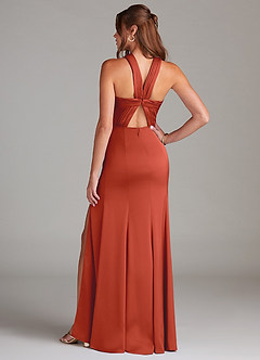 Azazie Rue Bridesmaid Dresses Rust A-Line Pleated Stretch Satin Dress image7