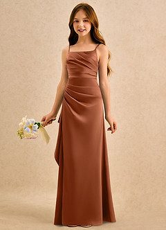 Azazie Cannoli Girls Formal Flower Girl Dresses Copper A-Line Pleated Stretch Satin Dress image4