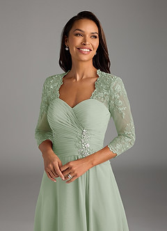Azazie Devereaux Mother of the Bride Dresses Dusty Sage A-Line Lace Chiffon Dress image4