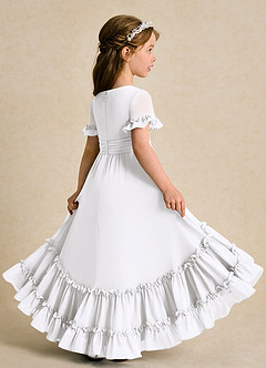 Azazie Kass Flower Girl Dresses White A-Line Pleated Chiffon Dress image6