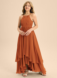 Azazie Elliora Junior Cinnamon A-Line Pleated Chiffon Dress image4