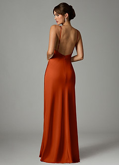Azazie Stefania Robes de demoiselle d'honneur Robe Trapèze en Satin extensible Paprika image2