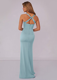 Barbie ♥ Azazie Bridesmaid Dresses Moody Blue Mermaid Pleated Stretch Satin Dress image2