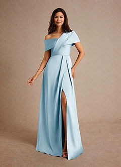 Azazie Milton Mother of the Bride Dresses Sky Blue A-Line Pleated Stretch Satin Dress image1