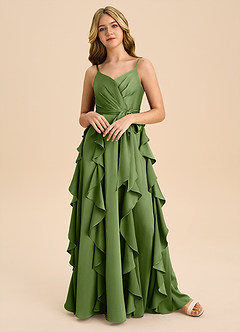 Azazie Peyton Junior Robe Trapèze en Satin extensible Plissée Genévrier image4