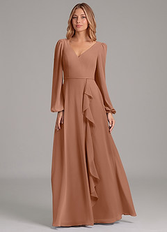 Azazie Simone Bridesmaid Dresses Bronzer A-Line Long Sleeve Chiffon Dress image5