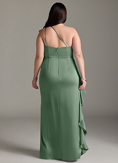 Azazie Latrice Bridesmaid Dresses Matcha Sheath One Shoulder Cascading Ruffles Stretch Satin Dress image7