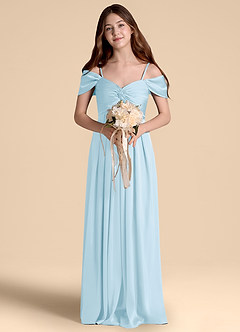 Azazie Kaitlynn Junior Sky Blue A-Line Off the Shoulder Stretch Satin Dress image4