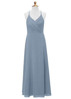 Azazie Davis Junior Jurk van Chiffon met A-Lijn Stoffig Blauw image7
