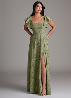 Azazie Bondi Bridesmaid Dresses Pistachio A-Line Side Slit Floral Burnout Dress image4