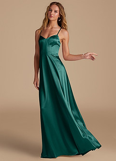 Azazie Mei Bridesmaid Dresses Pine A-Line Metallic Satin Dress image4