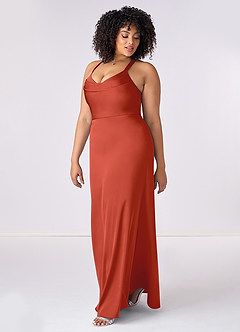 Barbie ♥ Azazie Bridesmaid Dresses Rust Mermaid Pleated Stretch Satin Dress image9