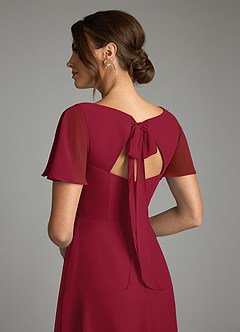 Azazie Kimber Vestidos de damas de honor Vestido de Borgoña de Gasa de Corte en A con Manga volante image7