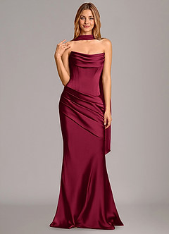 Azazie Pelagia Bridesmaid Dresses Burgundy Mermaid Corset Stretch Satin Convertible Dress image3